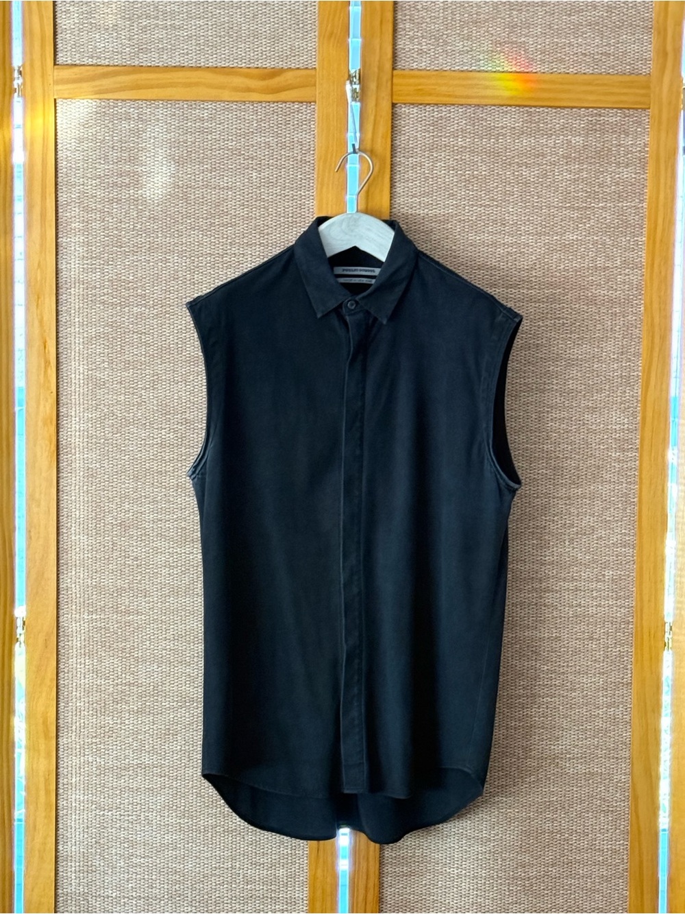 Public School Black Sleeveless Button-Down Shirt